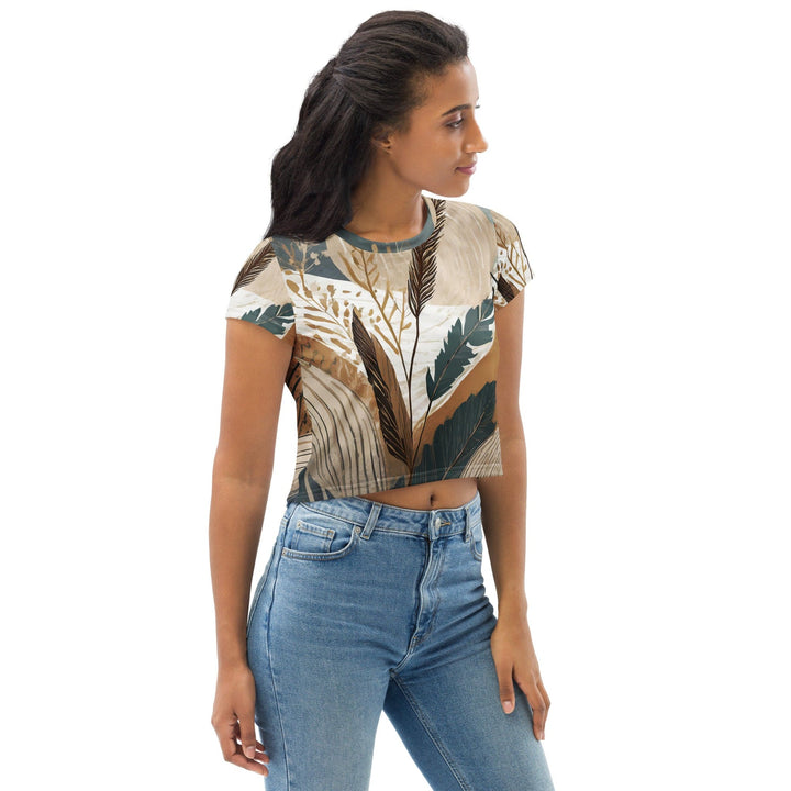 Womens Stretch Fit Crop Tee T-shirt - Boho Style Print