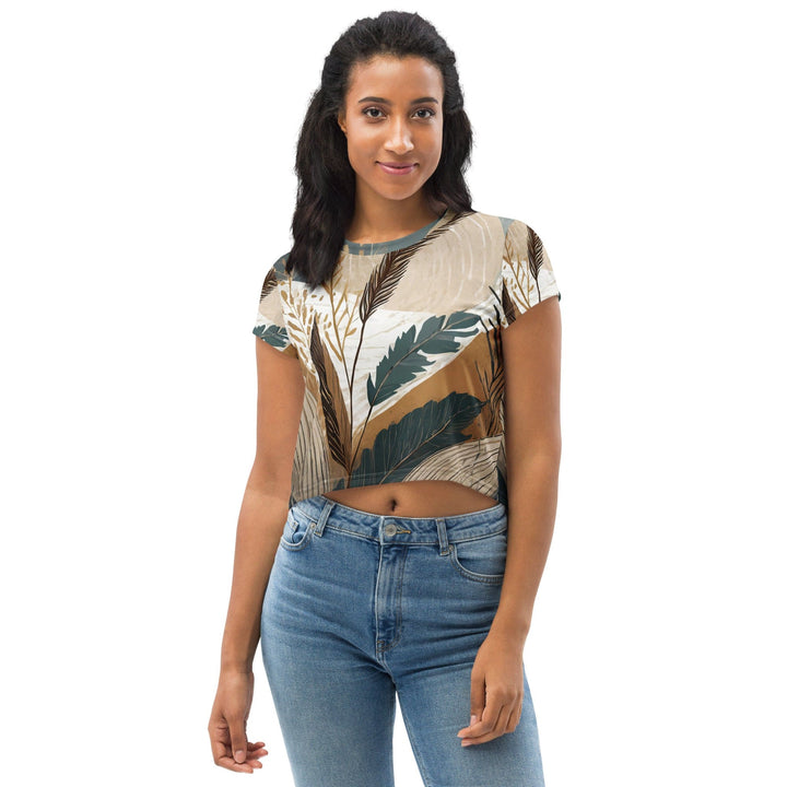 Womens Stretch Fit Crop Tee T-shirt - Boho Style Print