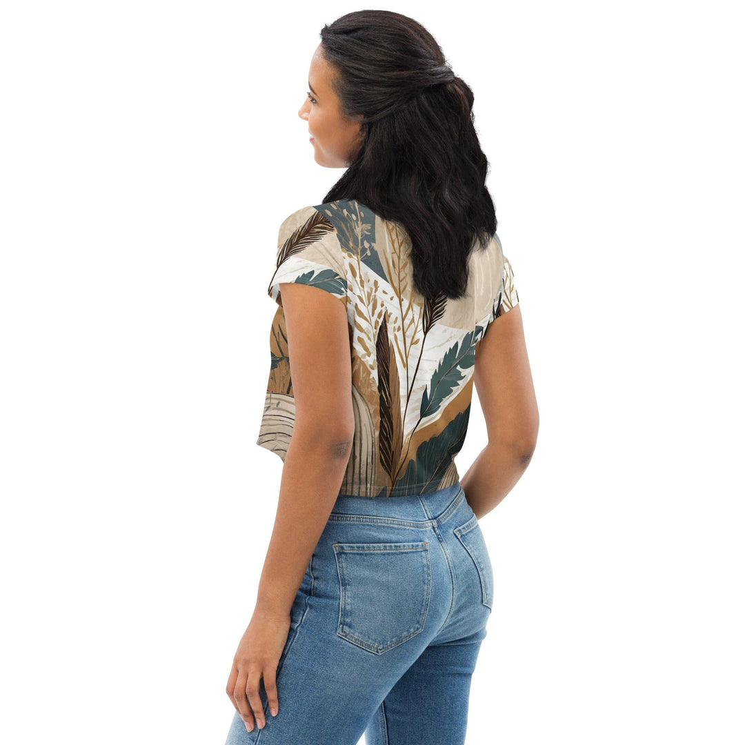 Womens Stretch Fit Crop Tee T-shirt - Boho Style Print