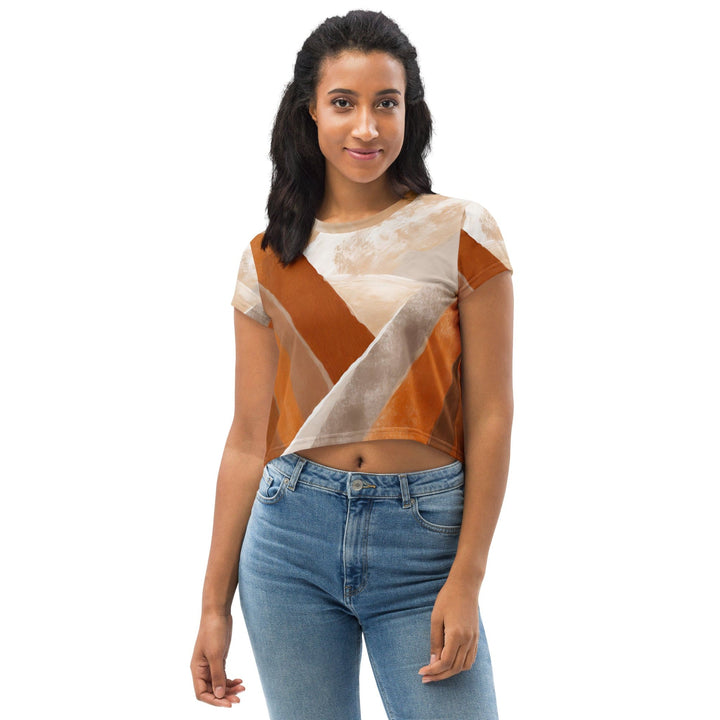 Womens Stretch Fit Crop Tee T-shirt - Boho Watercolor Print