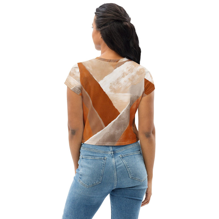 Womens Stretch Fit Crop Tee T-shirt - Boho Watercolor Print