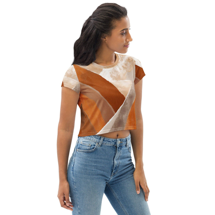Womens Stretch Fit Crop Tee T-shirt - Boho Watercolor Print
