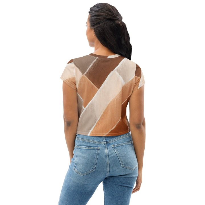 Womens Stretch Fit Crop Tee T-shirt - Brown Rustic Watercolors Print
