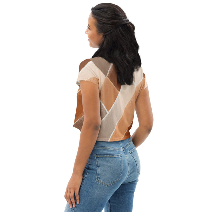 Womens Stretch Fit Crop Tee T-shirt - Brown Rustic Watercolors Print
