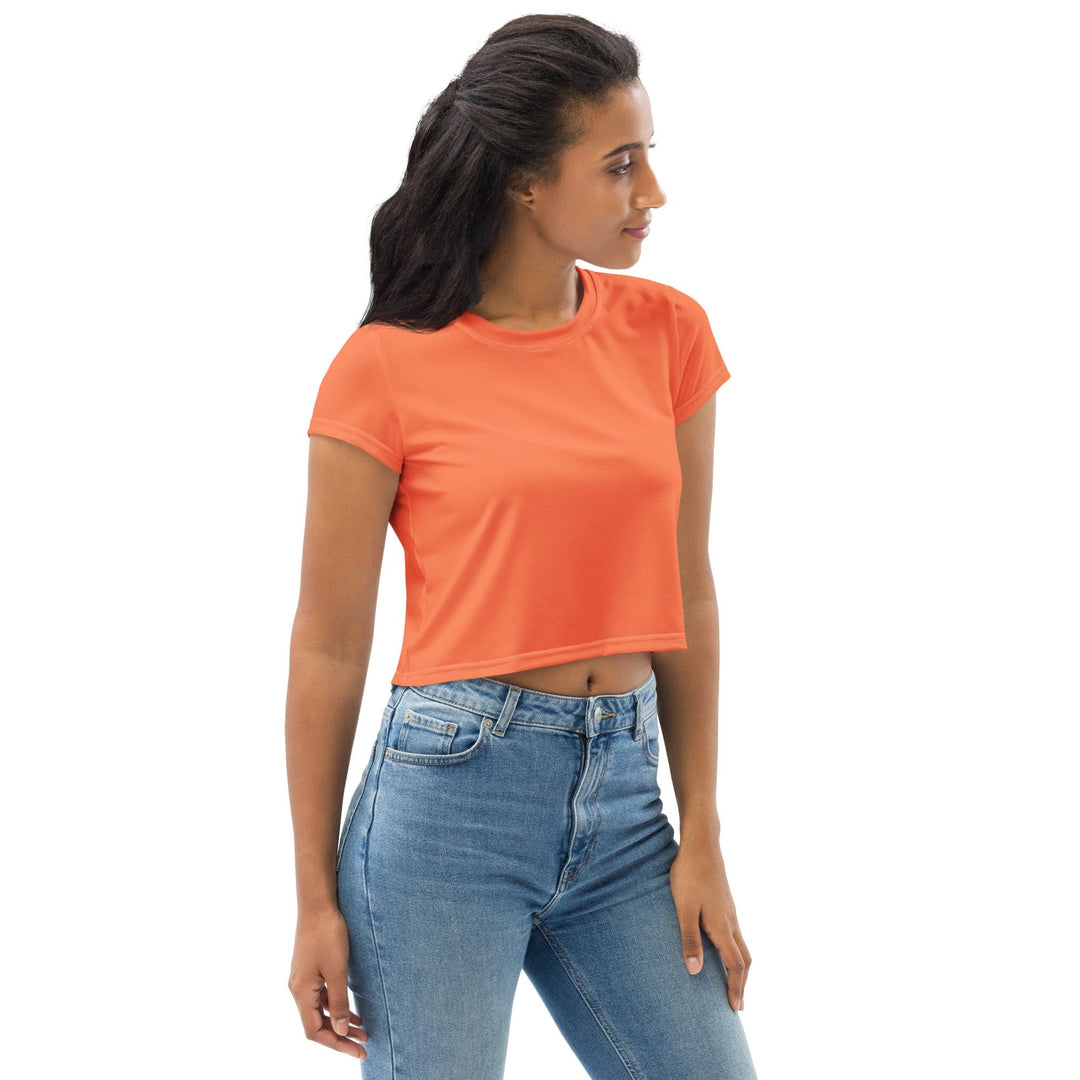 Womens Stretch Fit Crop Tee T-shirt - Coral Orange Red