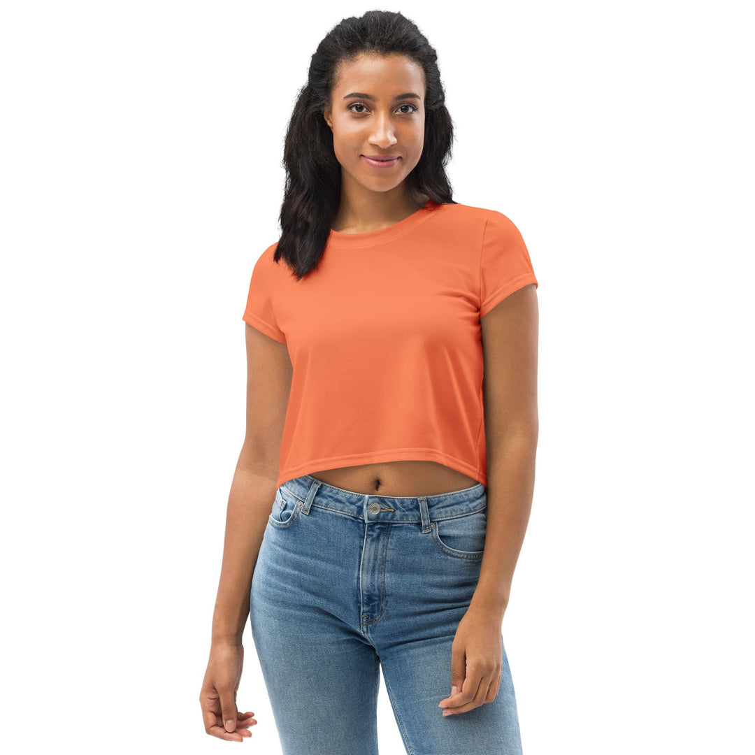 Womens Stretch Fit Crop Tee T-shirt - Coral Orange Red