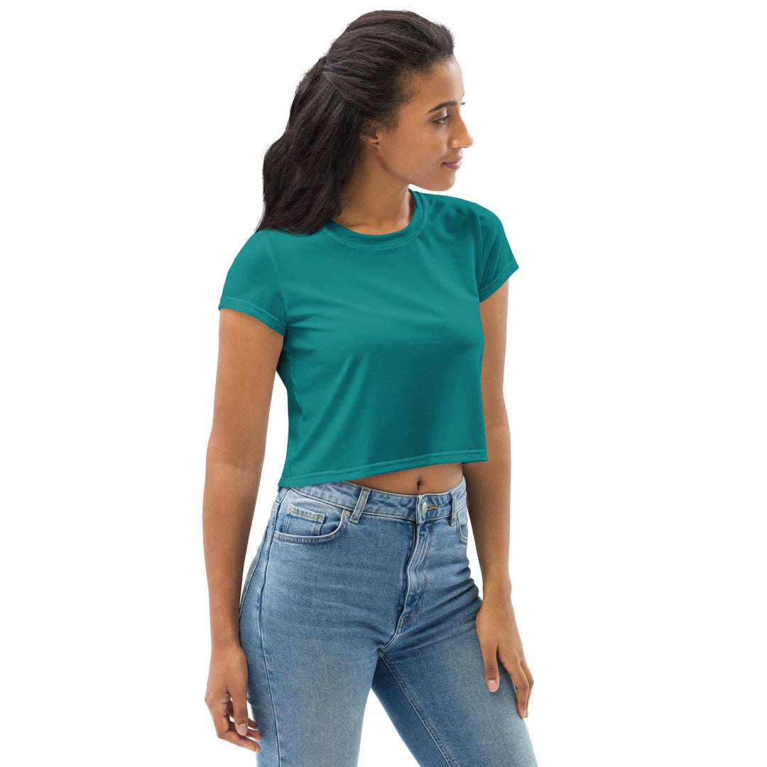 Womens Stretch Fit Crop Tee T-shirt - Dark Teal Green