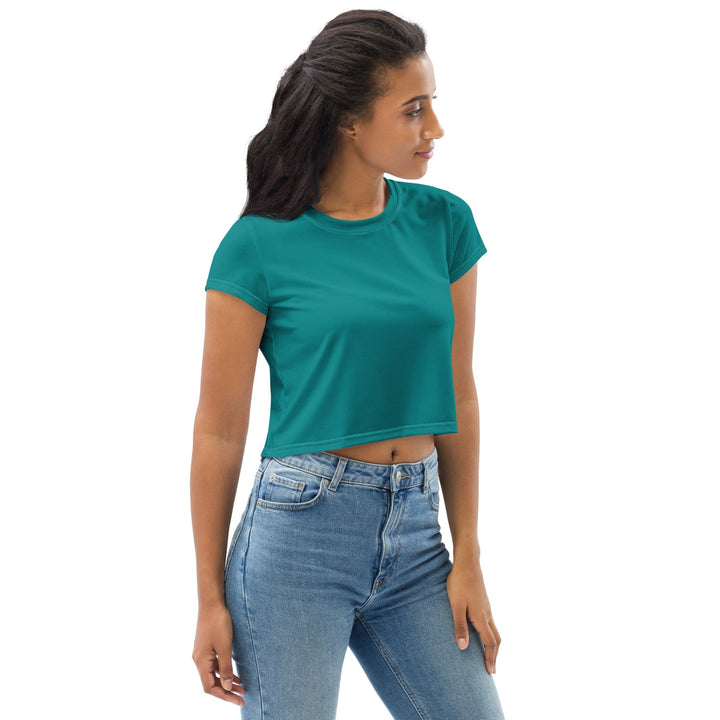 Womens Stretch Fit Crop Tee T-shirt - Dark Teal Green