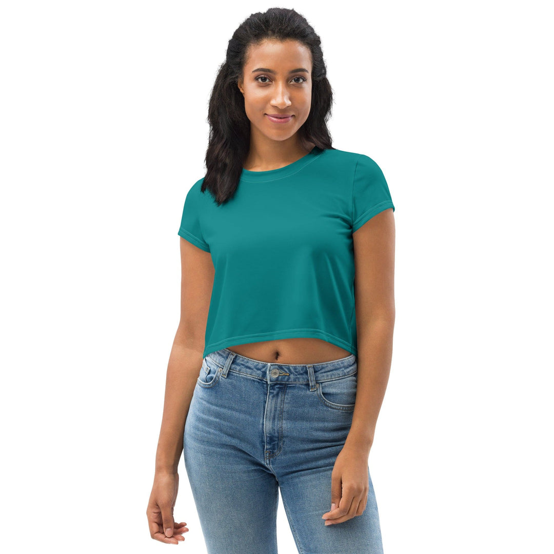 Womens Stretch Fit Crop Tee T-shirt - Dark Teal Green