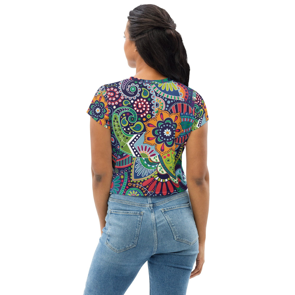 Womens Stretch Fit Crop Tee T-shirt - Floral Paisley 22523