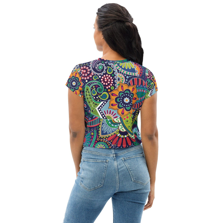 Womens Stretch Fit Crop Tee T-shirt - Floral Paisley 22523