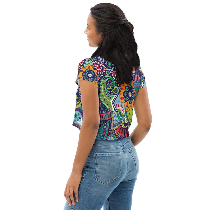 Womens Stretch Fit Crop Tee T-shirt - Floral Paisley 22523
