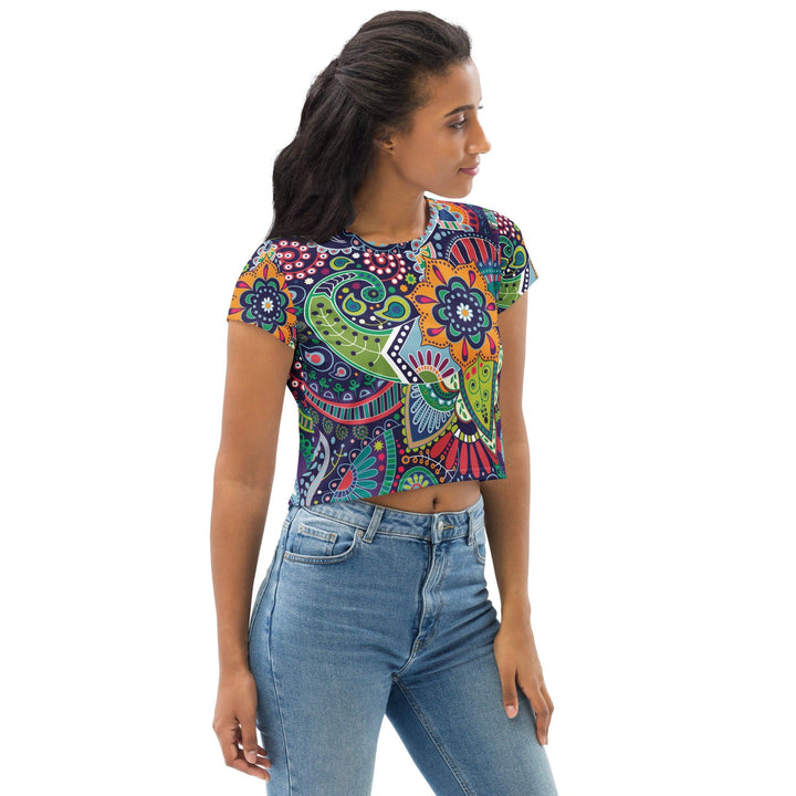 Womens Stretch Fit Crop Tee T-shirt - Floral Paisley 22523