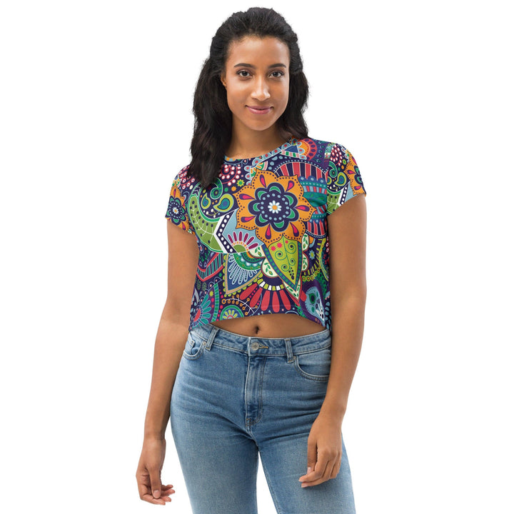 Womens Stretch Fit Crop Tee T-shirt - Floral Paisley 22523