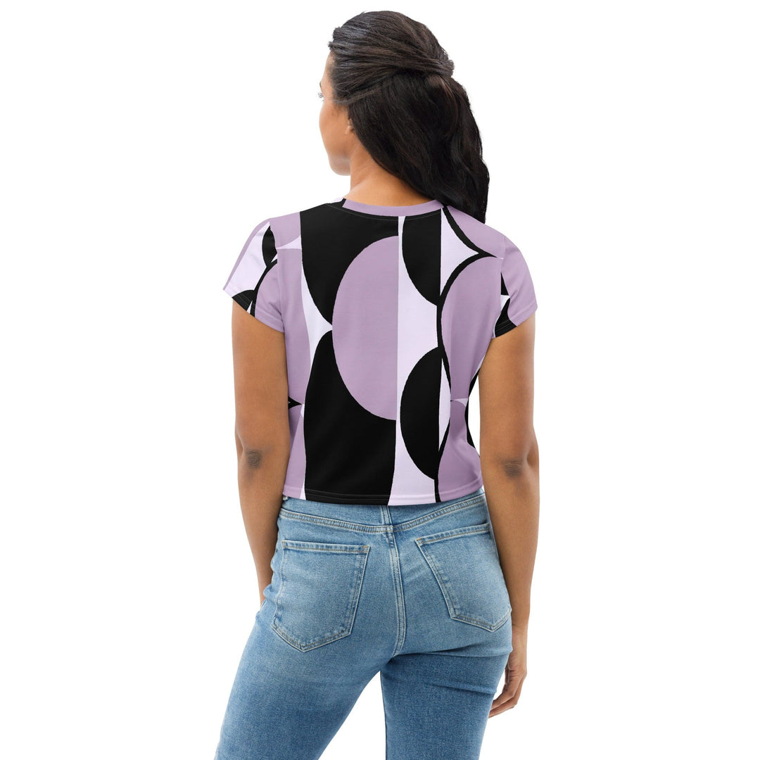Womens Stretch Fit Crop Tee T-shirt - Geometric Lavender and Black Pattern