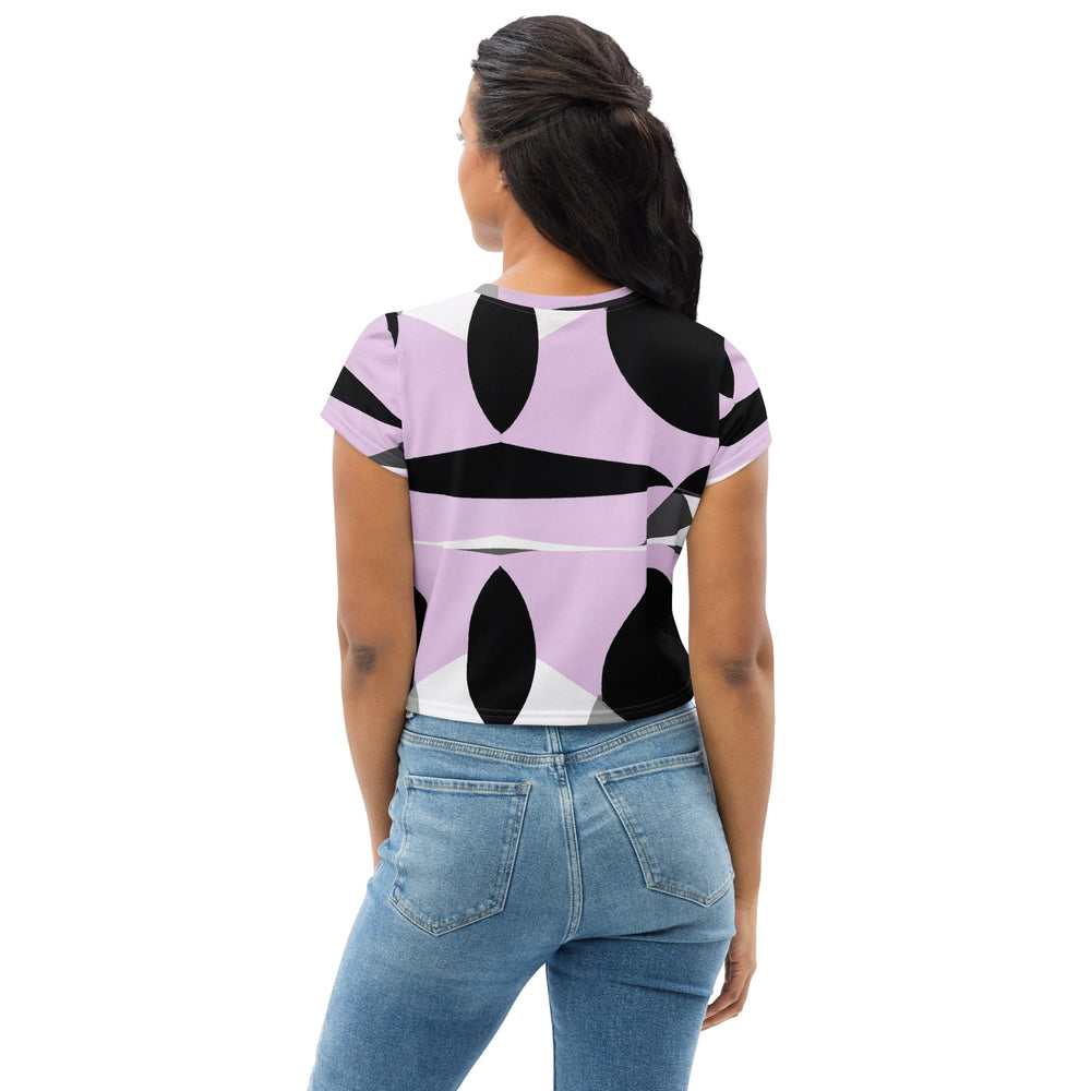 Womens Stretch Fit Crop Tee T-shirt - Geometric Lavender and Black Pattern