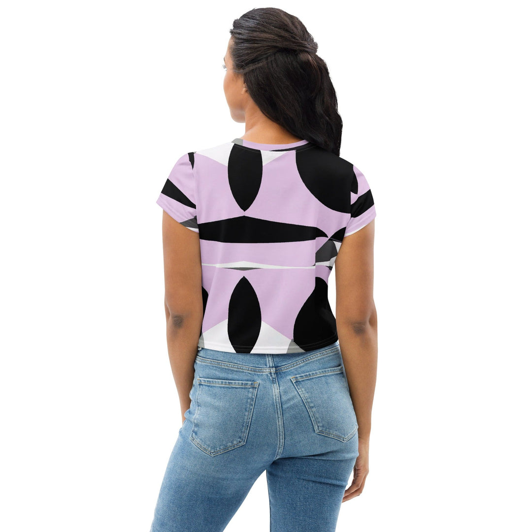 Womens Stretch Fit Crop Tee T-shirt - Geometric Lavender and Black Pattern