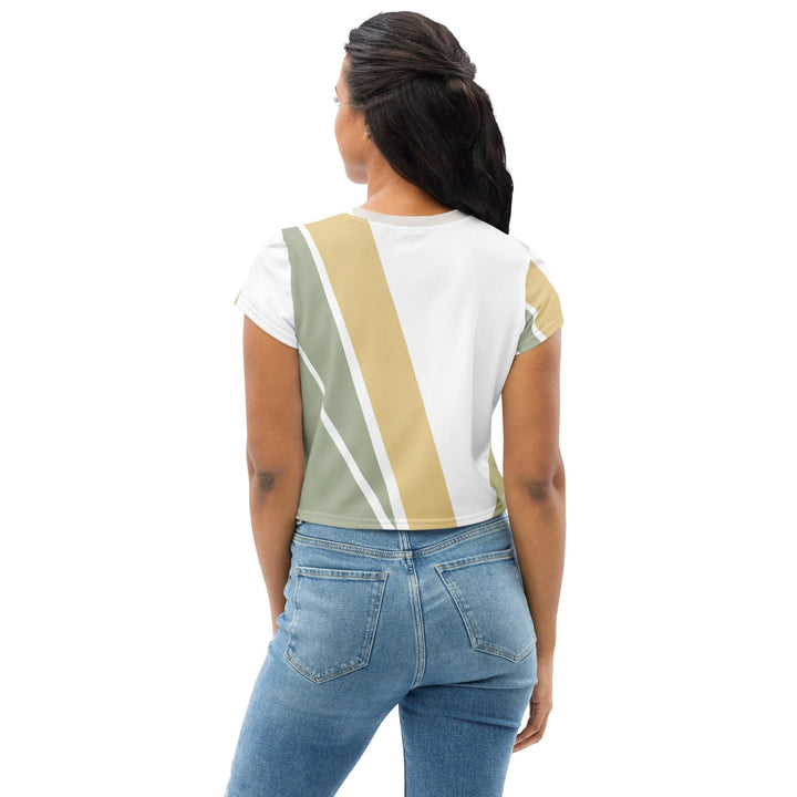 Womens Stretch Fit Crop Tee T-shirt - Green Abstract Geometric Pattern