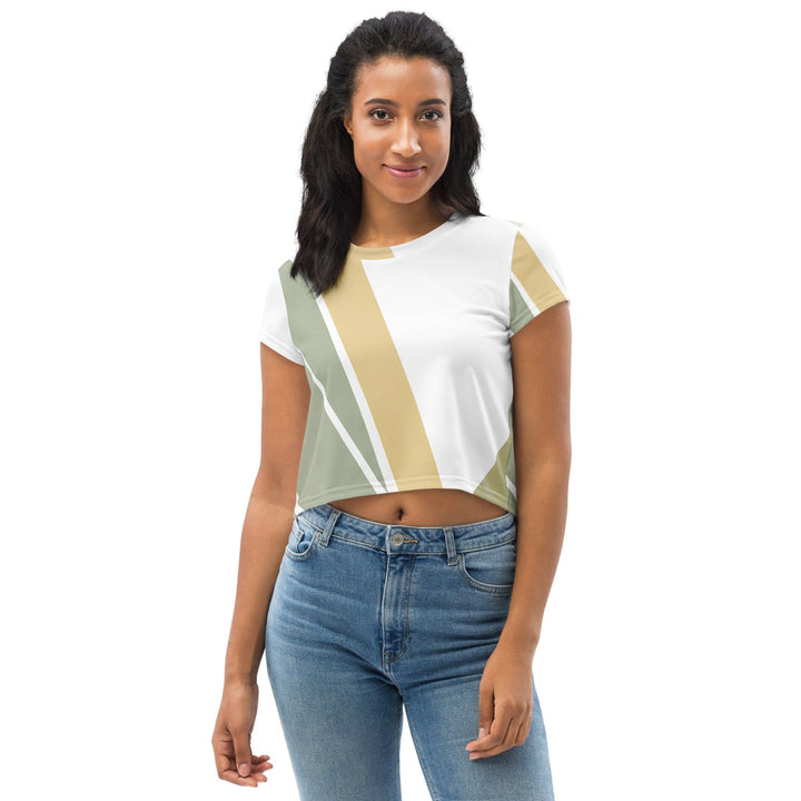 Womens Stretch Fit Crop Tee T-shirt - Green Abstract Geometric Pattern