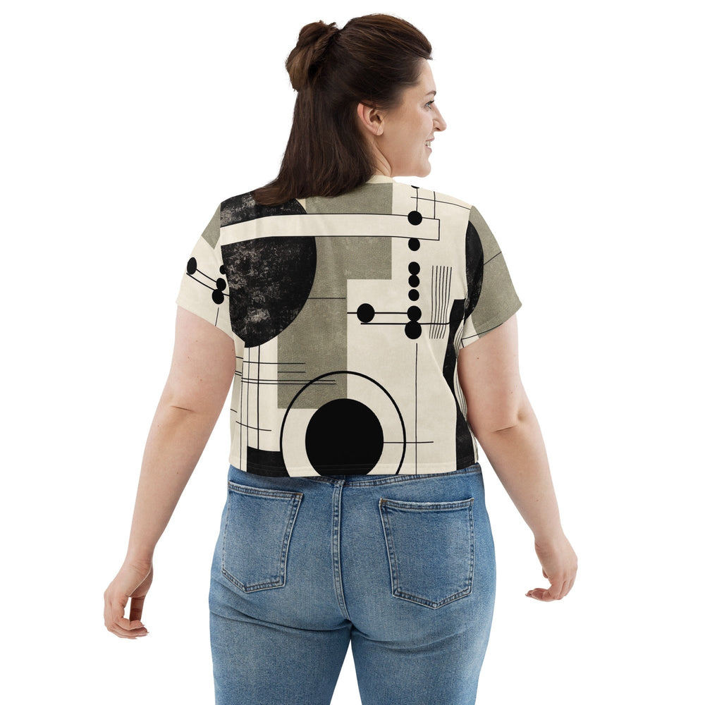 Womens Stretch Fit Crop Tee T-shirt Jersey - Abstract Black Beige Brown