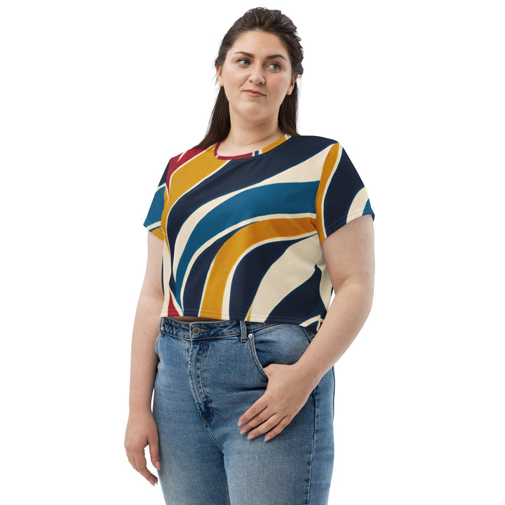 Womens Stretch Fit Crop Tee T-shirt Jersey - Abstract Multicolor Swirl Line