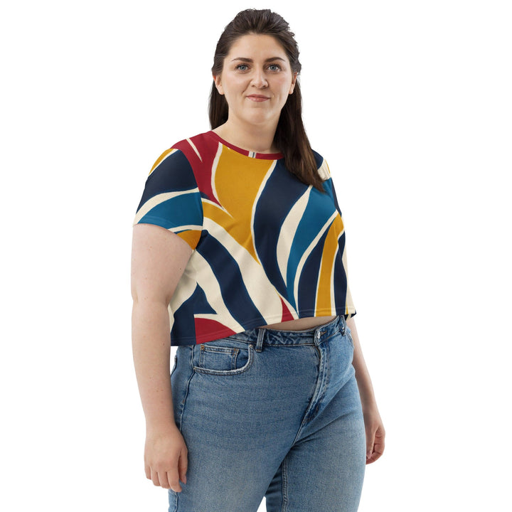 Womens Stretch Fit Crop Tee T-shirt Jersey - Abstract Multicolor Swirl Line