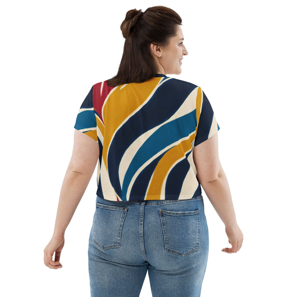 Womens Stretch Fit Crop Tee T-shirt Jersey - Abstract Multicolor Swirl Line