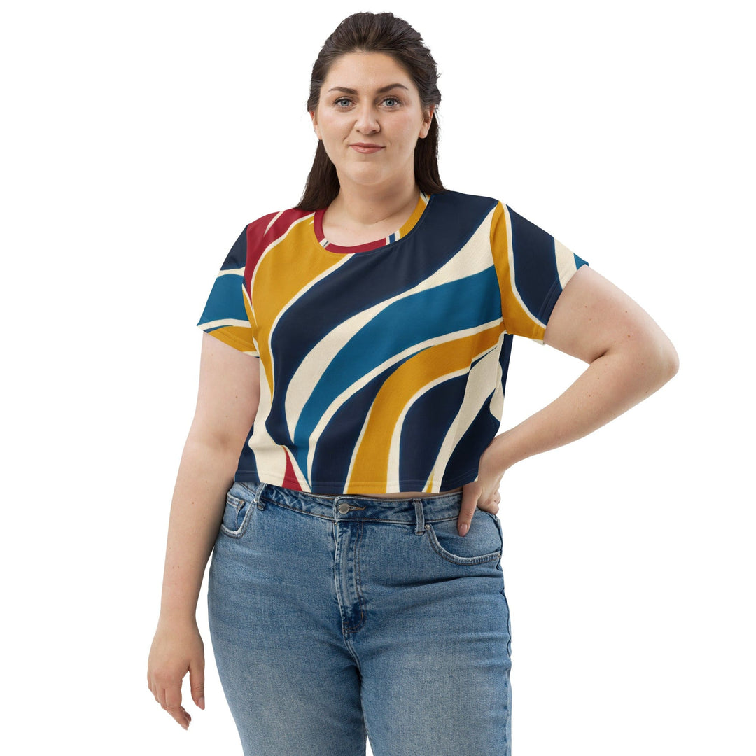 Womens Stretch Fit Crop Tee T-shirt Jersey - Abstract Multicolor Swirl Line