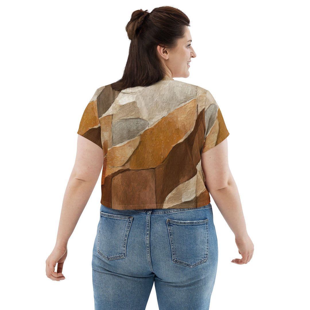 Womens Stretch Fit Crop Tee T-shirt Jersey - Abstract Stone Print
