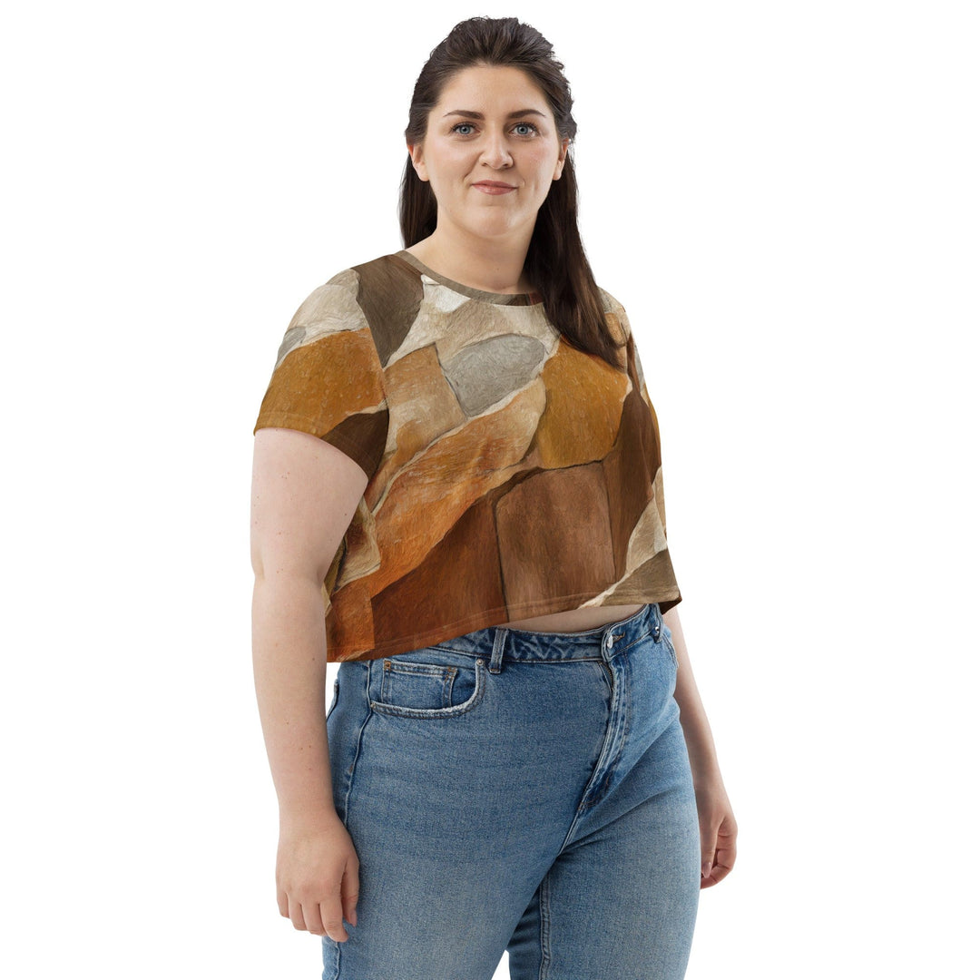 Womens Stretch Fit Crop Tee T-shirt Jersey - Abstract Stone Print