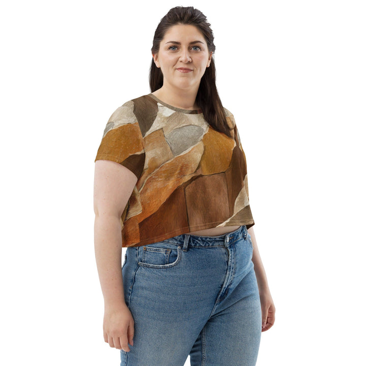 Womens Stretch Fit Crop Tee T-shirt Jersey - Abstract Stone Print