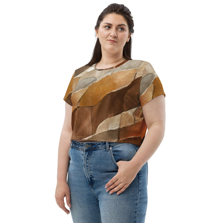 Womens Stretch Fit Crop Tee T-shirt Jersey - Abstract Stone Print