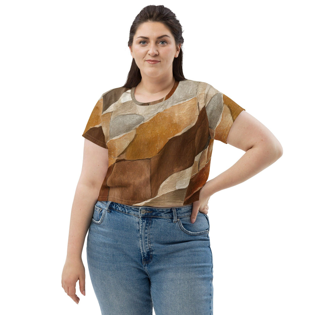 Womens Stretch Fit Crop Tee T-shirt Jersey - Abstract Stone Print