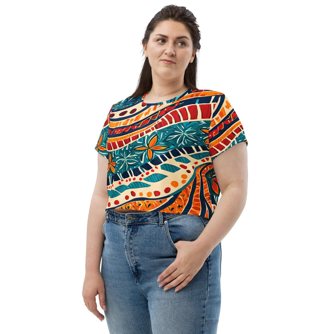 Womens Stretch Fit Crop Tee T-shirt Jersey - Boho Floral Print