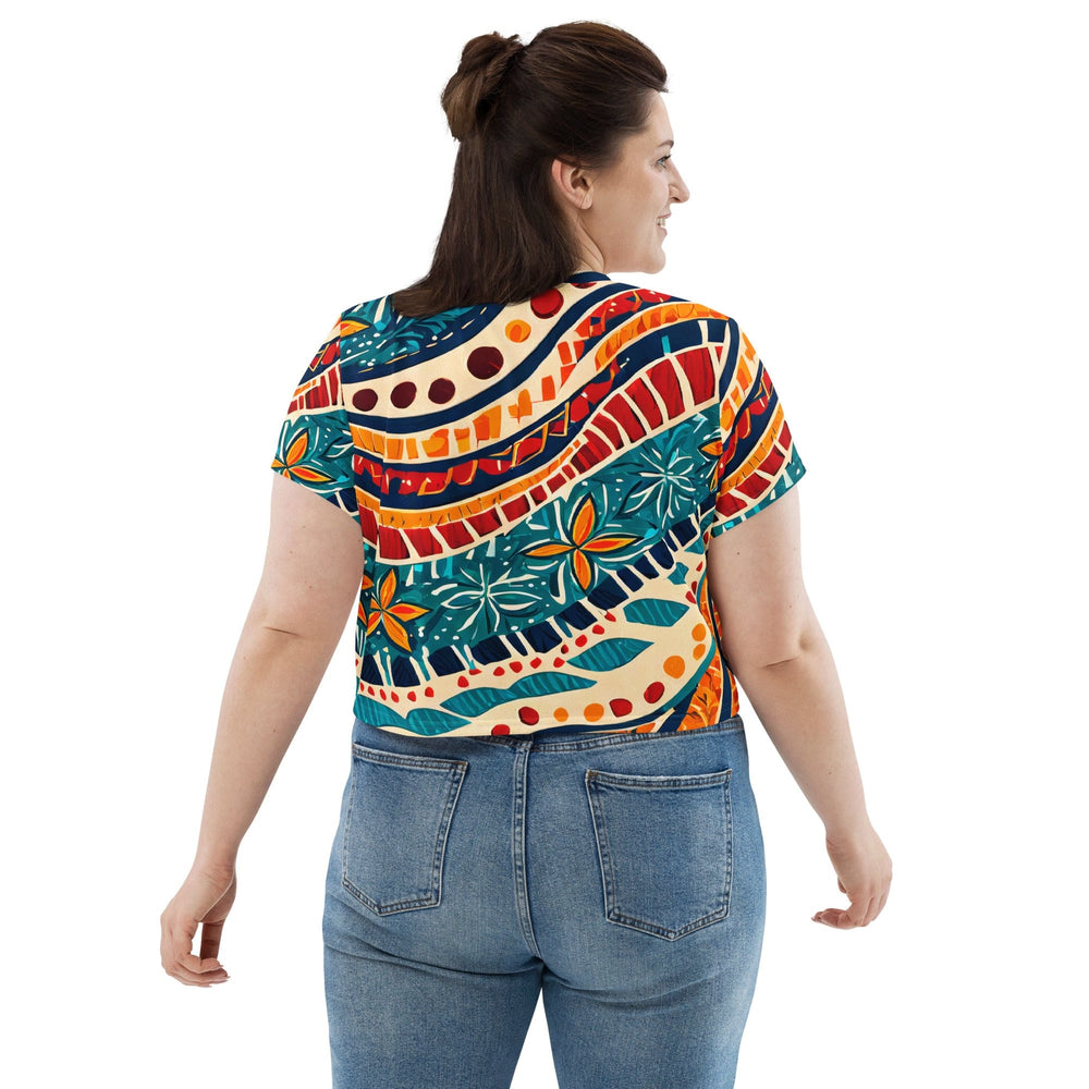 Womens Stretch Fit Crop Tee T-shirt Jersey - Boho Floral Print
