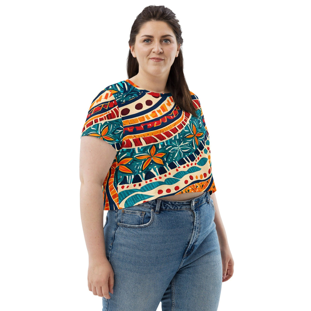 Womens Stretch Fit Crop Tee T-shirt Jersey - Boho Floral Print