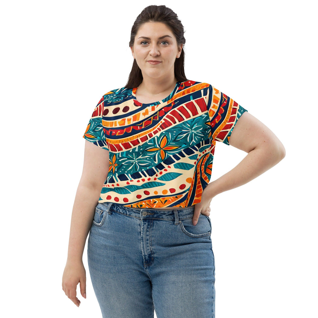 Womens Stretch Fit Crop Tee T-shirt Jersey - Boho Floral Print