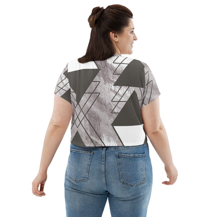Womens Stretch Fit Crop Tee T-shirt Jersey - Ash Grey and White Triangular