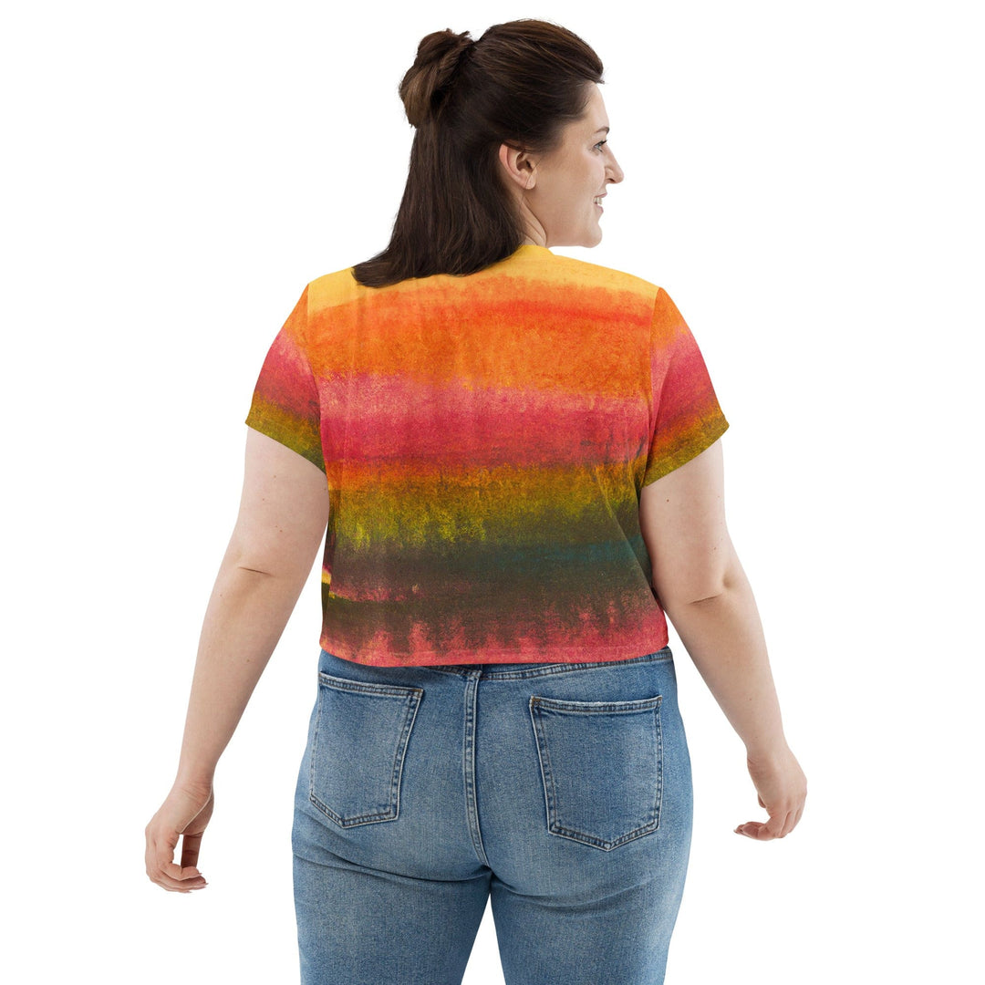 Womens Stretch Fit Crop Tee T-shirt Jersey - Autumn Fall Watercolor Abstract