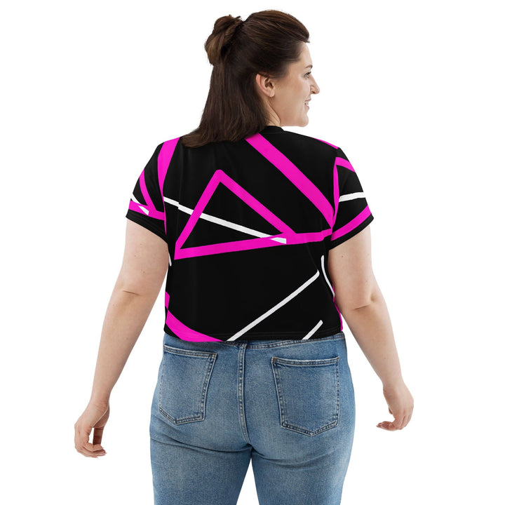 Womens Stretch Fit Crop Tee T-shirt Jersey - Black and Pink Pattern