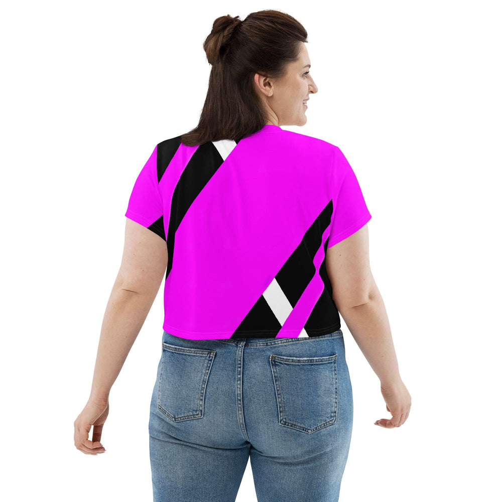 Womens Stretch Fit Crop Tee T-shirt Jersey - Black and Pink Pattern