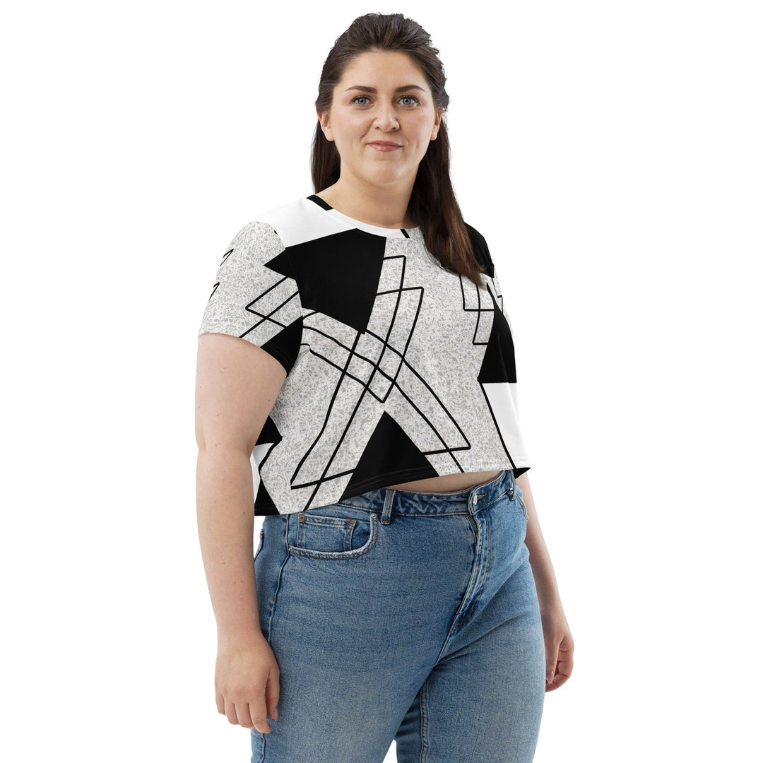 Womens Stretch Fit Crop Tee T-shirt Jersey - Black and White Ash Grey