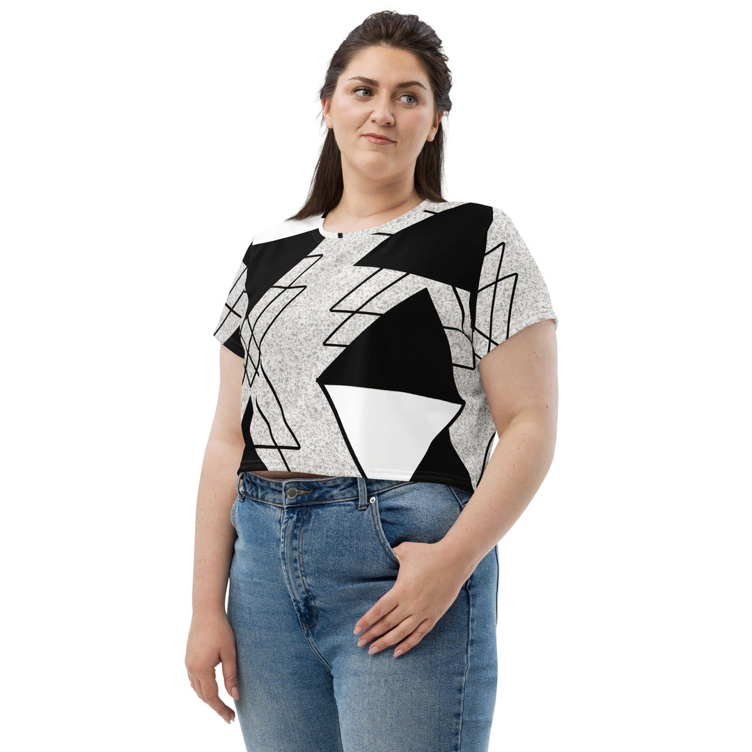 Womens Stretch Fit Crop Tee T-shirt Jersey - Black and White Ash Grey