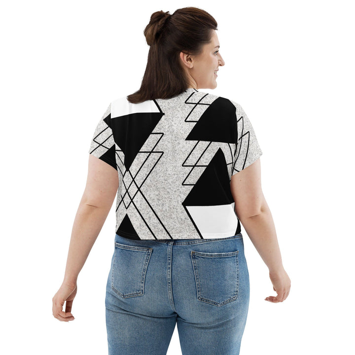 Womens Stretch Fit Crop Tee T-shirt Jersey - Black and White Ash Grey