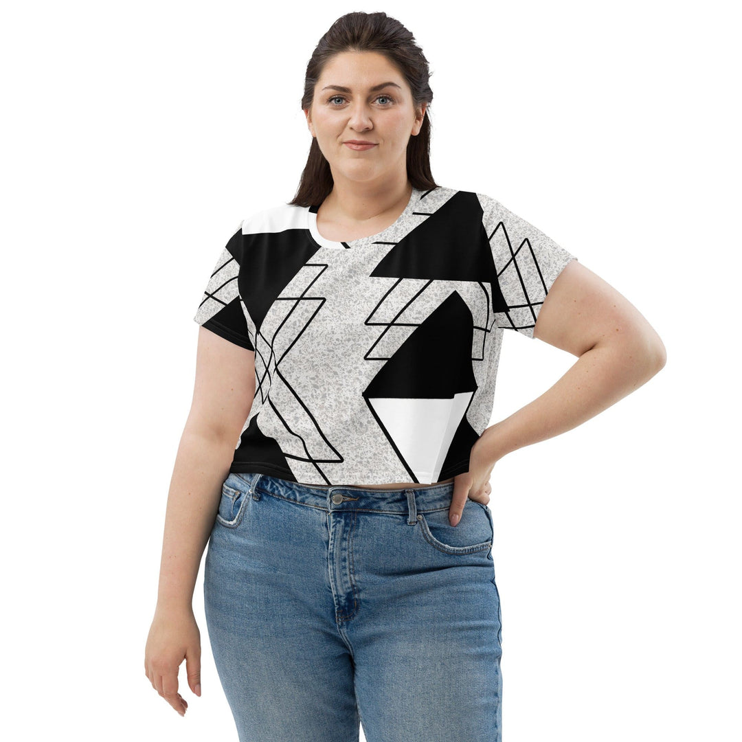 Womens Stretch Fit Crop Tee T-shirt Jersey - Black and White Ash Grey