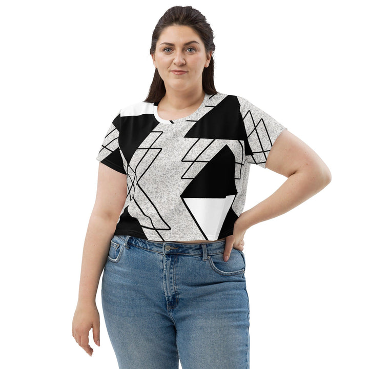 Womens Stretch Fit Crop Tee T-shirt Jersey - Black and White Ash Grey