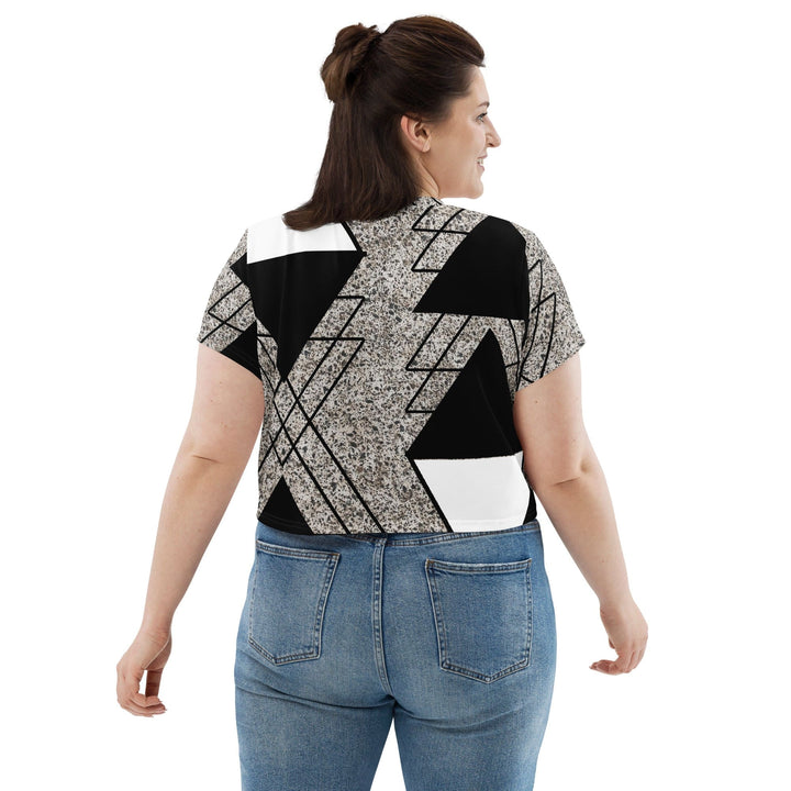 Womens Stretch Fit Crop Tee T-shirt Jersey - Black and White Triangular
