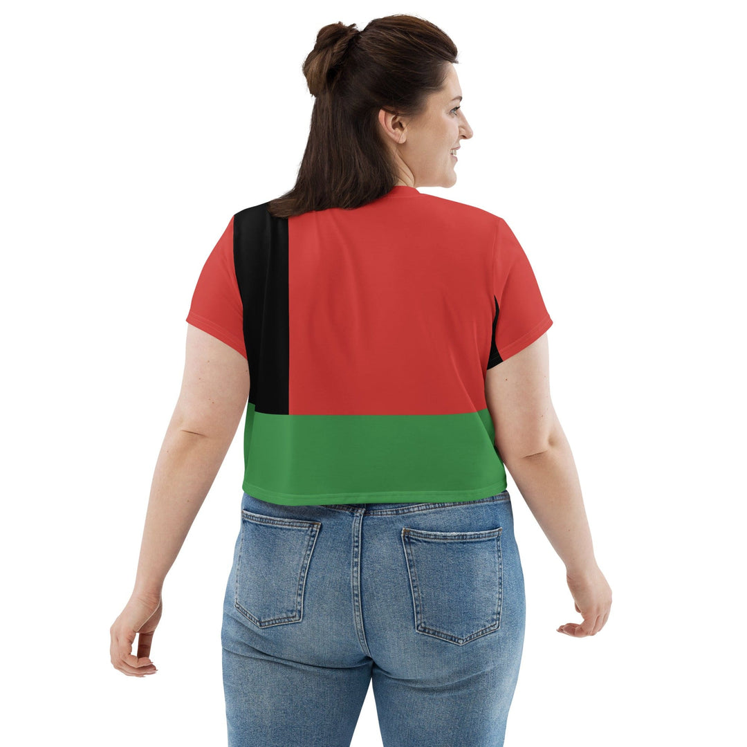 Womens Stretch Fit Crop Tee T-shirt Jersey Black Red Green Stripped 4