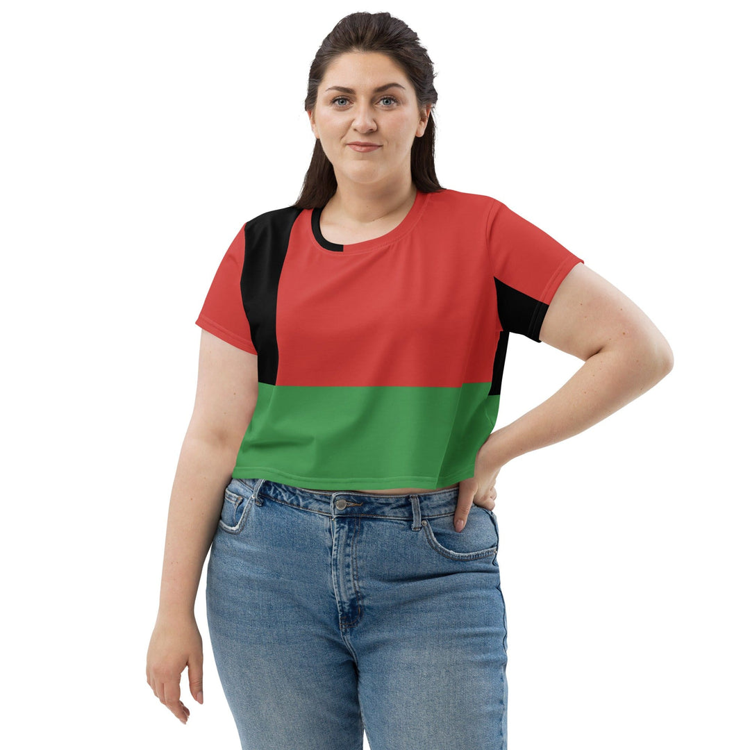 Womens Stretch Fit Crop Tee T-shirt Jersey Black Red Green Stripped 4