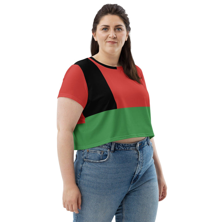 Womens Stretch Fit Crop Tee T-shirt Jersey Black Red Green Stripped 4